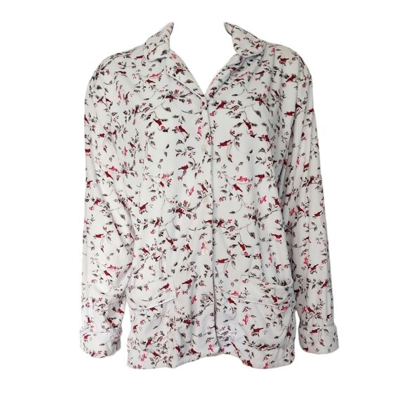 Lanz of Salzburg Pajama Top Womens Size M Medium White Red Bird Cardinal Soft - Picture 1 of 7